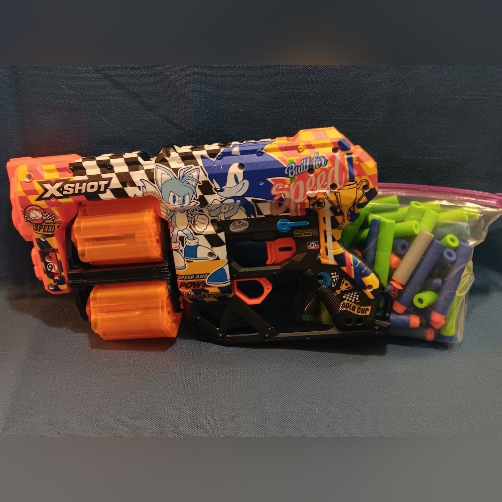 Zuru Sonic The Hedgehog XShot Foam Dart Double Cylinder Gun W/ Darts